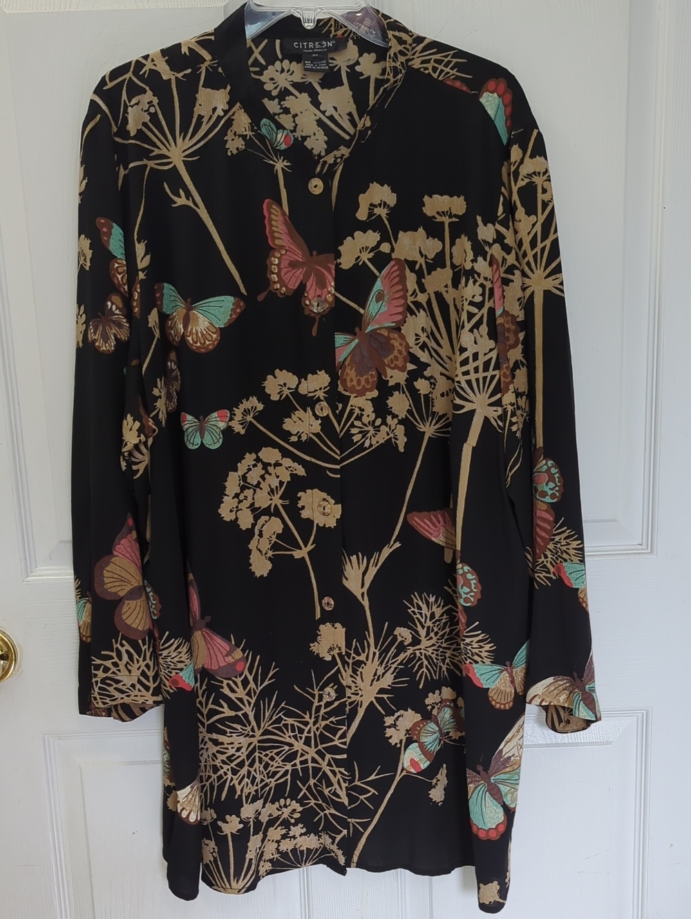 Citron Silk Butterfly Print Tunic